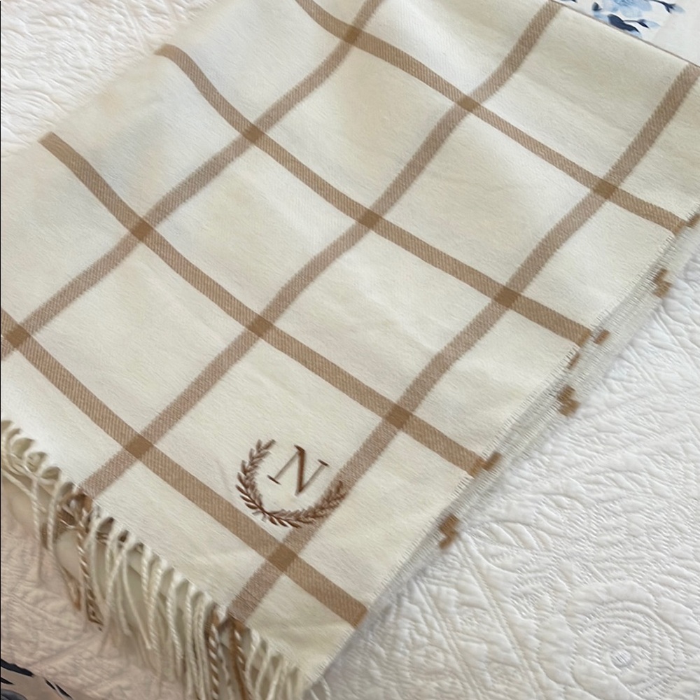 Plaid Cream and Tan Scarf